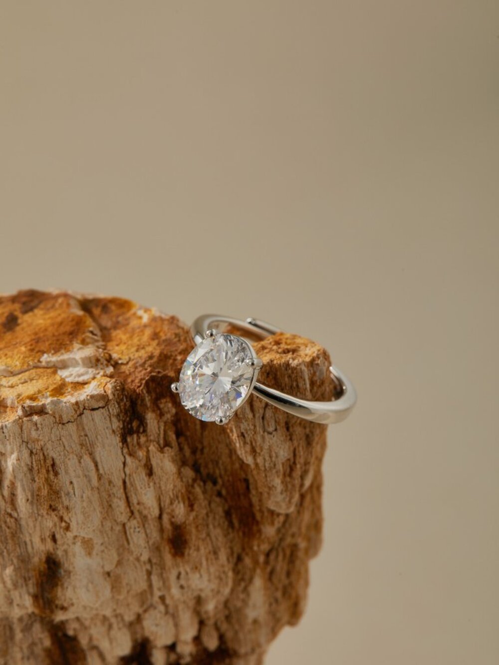 Sterling Silver Oval CZ Solitaire Ring 3ct Adjustable Band Museori - Picture 4 of 7